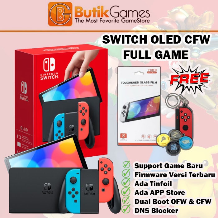 Nintendo Switch OLED CFW Neon Red Blue 256GB