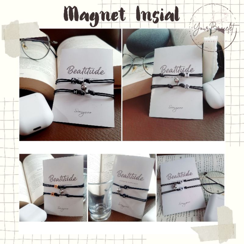 YB- (READY) Gelang magnet inisial/ gelang magnet custom/ gelang tali magnet custom/ gelang couple