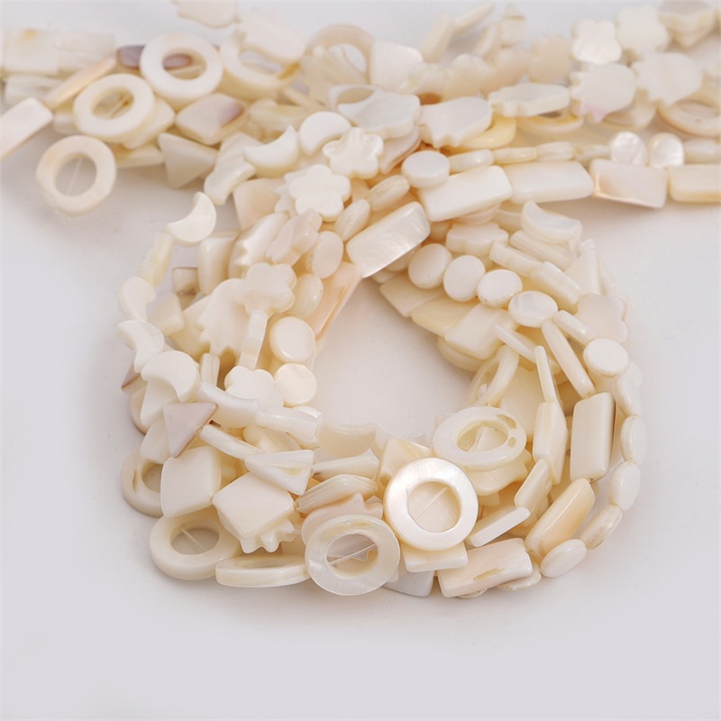 26-40 Pcs Natural White Shell Beads Ibu Mutiara Longgar Datar Gigi Oval Bulat Bintang Nugget Chip Air Tawar untuk Membuat Perhiasan