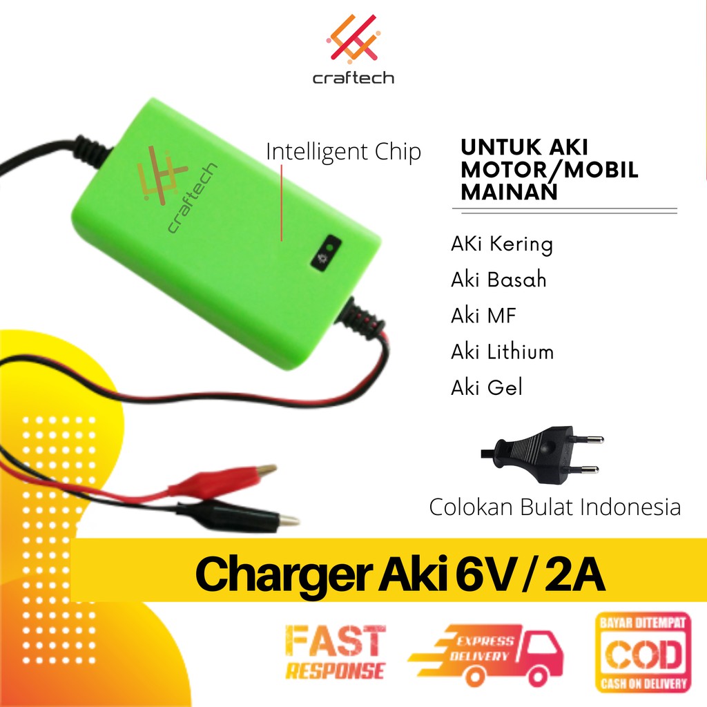 Carger Aki 6V 2A Motor Mobil Mainan Charger Aki Casan Aki Cas Aki Accu 6V-2A MAINAN