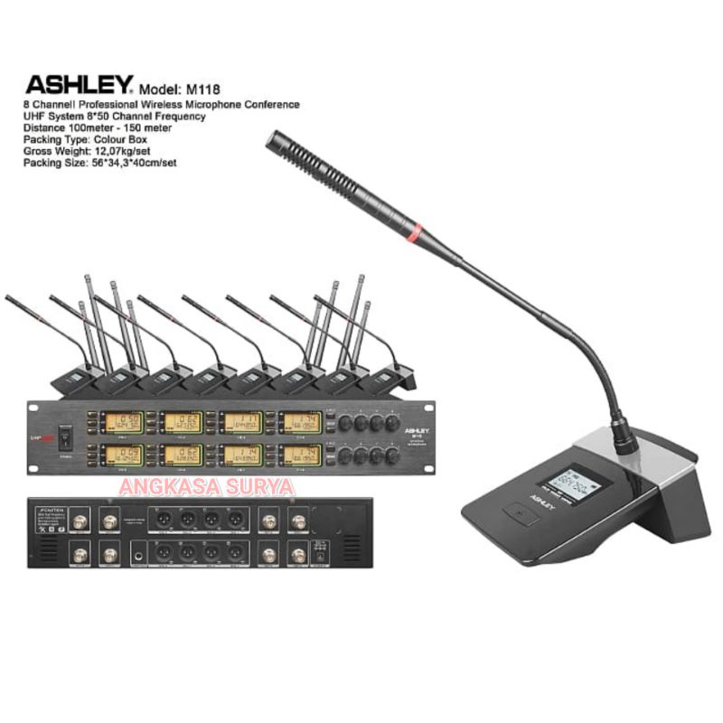 Mic Wireless Ashley M118 ORIGINAL / Microphone Meja Conference Podium  M 118 Original 8 Mic