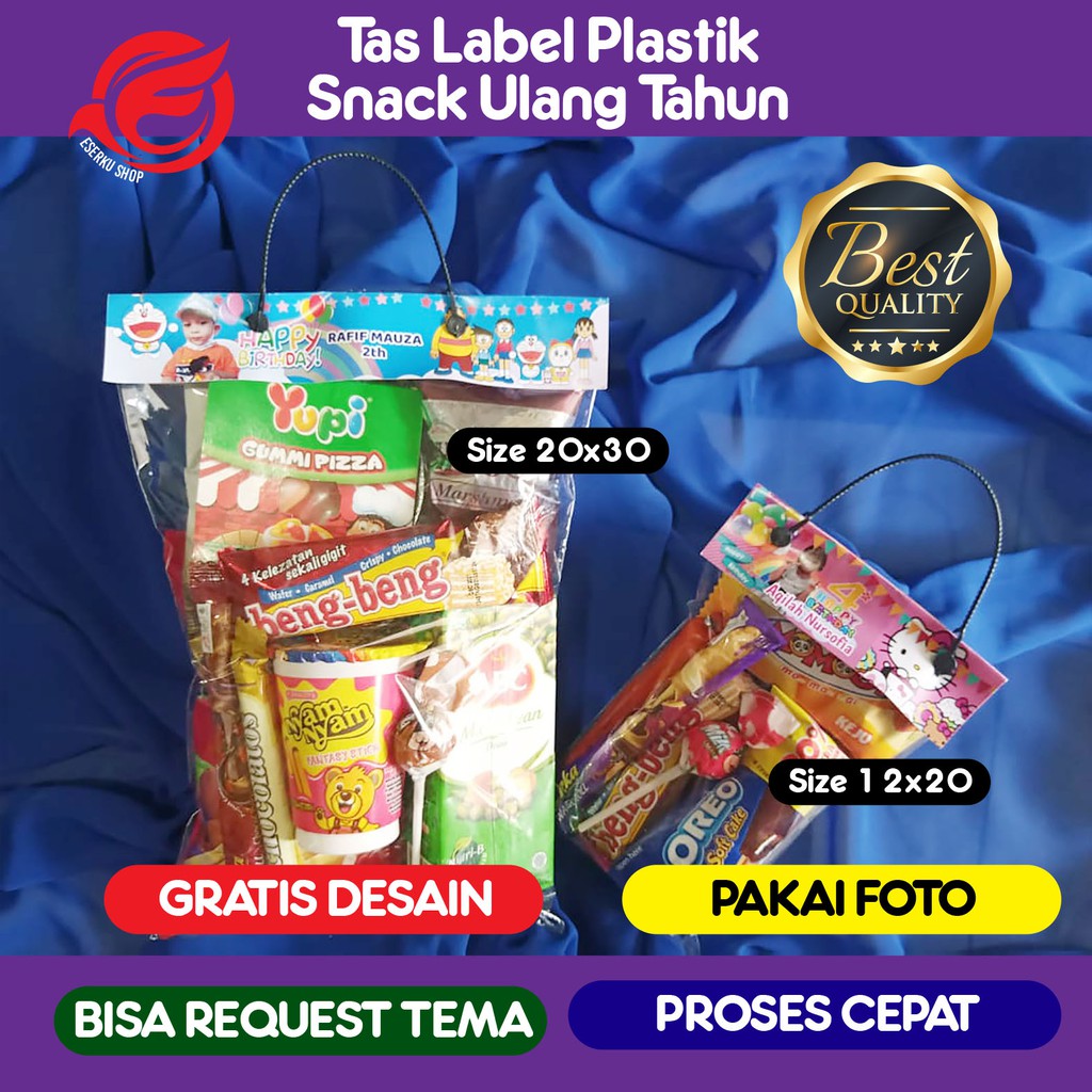 

(Per pack isi 10) Tas Ultah Label Ultah Jajan Snack Plastik Ulang Tahun paket murah meriah custom