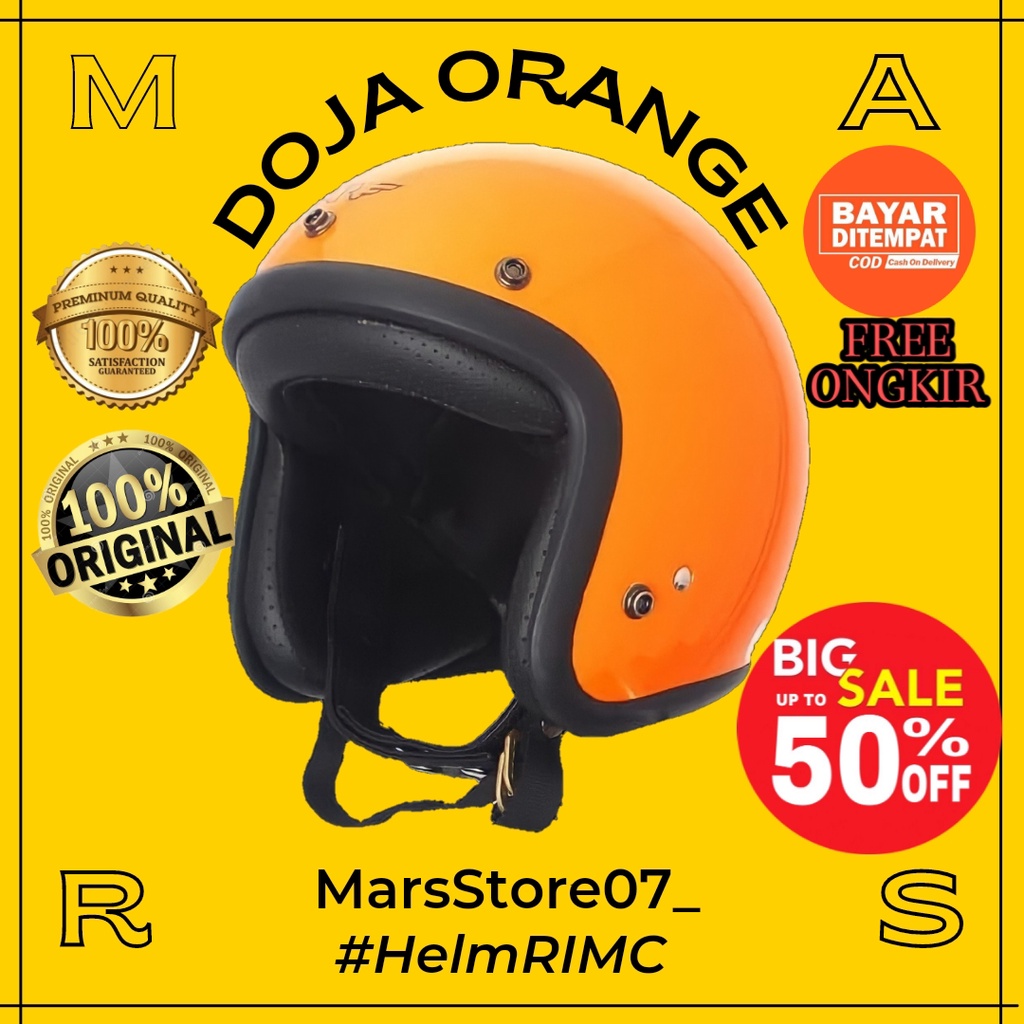 Helm Helem Helmet Custom Bogo Retro Vespa Classic Clasic Klasik Vintage Premium Polos Motif Oranye S