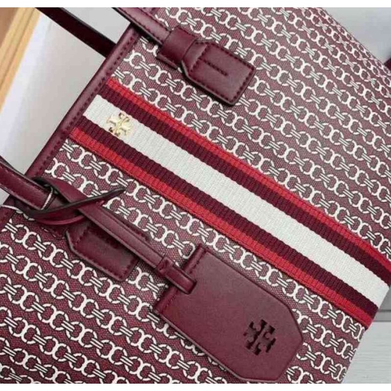 Tory Burch Gemini Link Canvas Top Zip Royal Burgundy