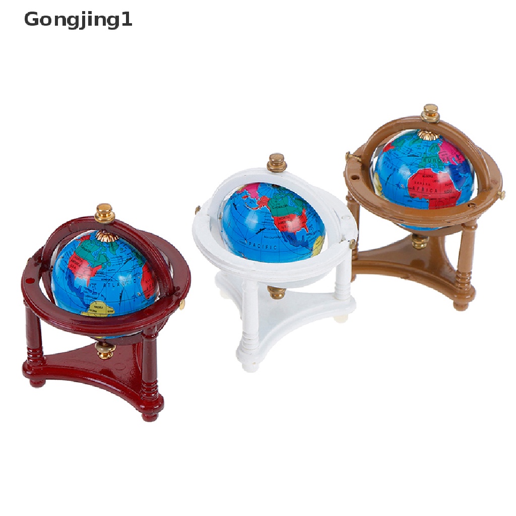 Gongjing1 1Pc Miniatur globe rolling globe Dengan stand Kayu Aksesoris Rumah Boneka 1: 12