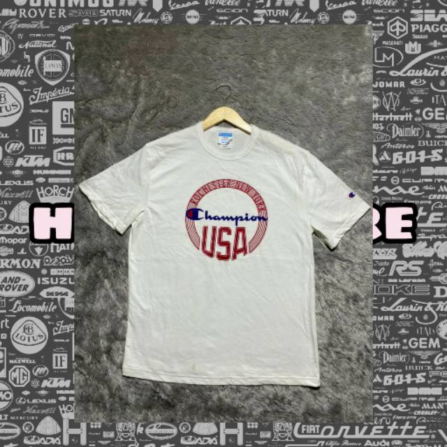 T-SHIRT CHAMPION USA WHITE 100%ORIGINAL PAKAIAN WANITA PAKAIAN PRIA BAJU CHAMPION ORIGINAL
