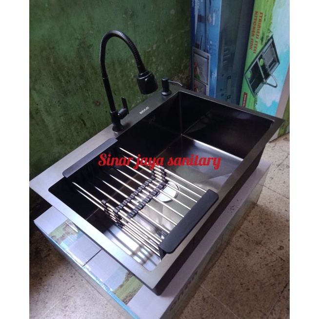 paket kitchen sink minimalis ONAN BLACK 7050 / kitchen sink onan 7050 hitam satu lobang