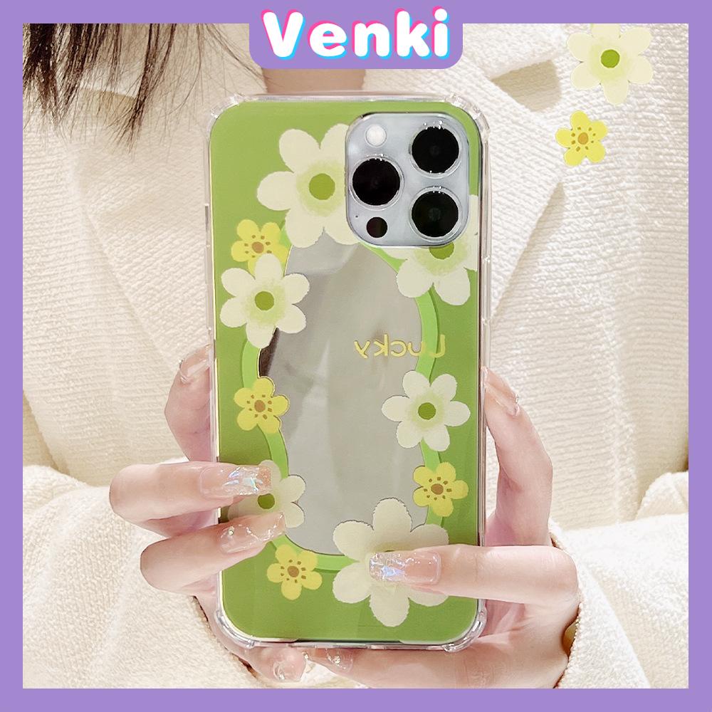 iPhone Case Acrylic HD Mirror Airbag Shockproof Protection Camera Cute Line Green Yellow Flowers Compatible For iPhone 11 iPhone 13 Pro Max iPhone 12 Pro Max iPhone 7 Plus