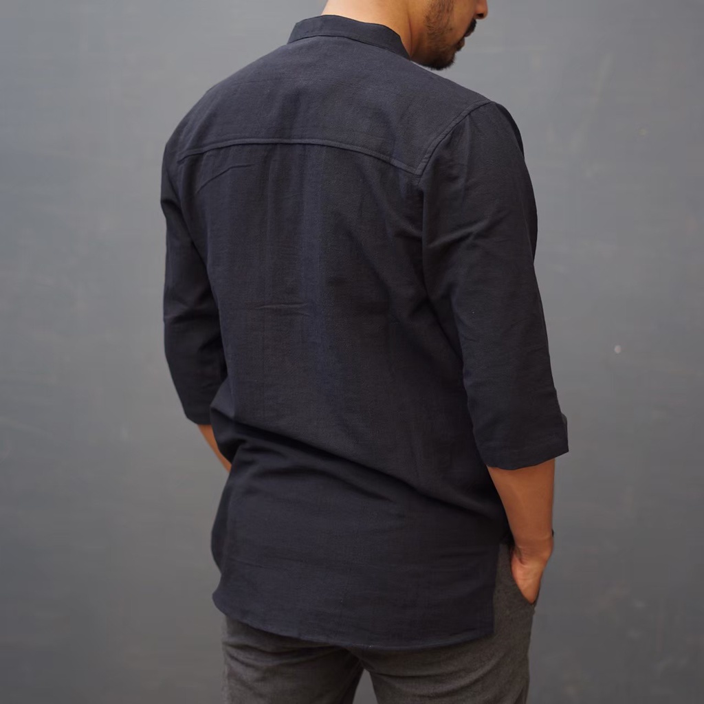 AL HABSYI Kurta Pakistan Linen l Baju Koko kurta Pakistan l Kurta Pakistan lengan tiga perempat l Koko Qurta l Qurta Pria l Qurta lengan tiga perempat l KURTA LS pria lengan tiga perempat polos warna Hitam seri KLTP 003 l BAJU MUSLIM TERBARU 2022
