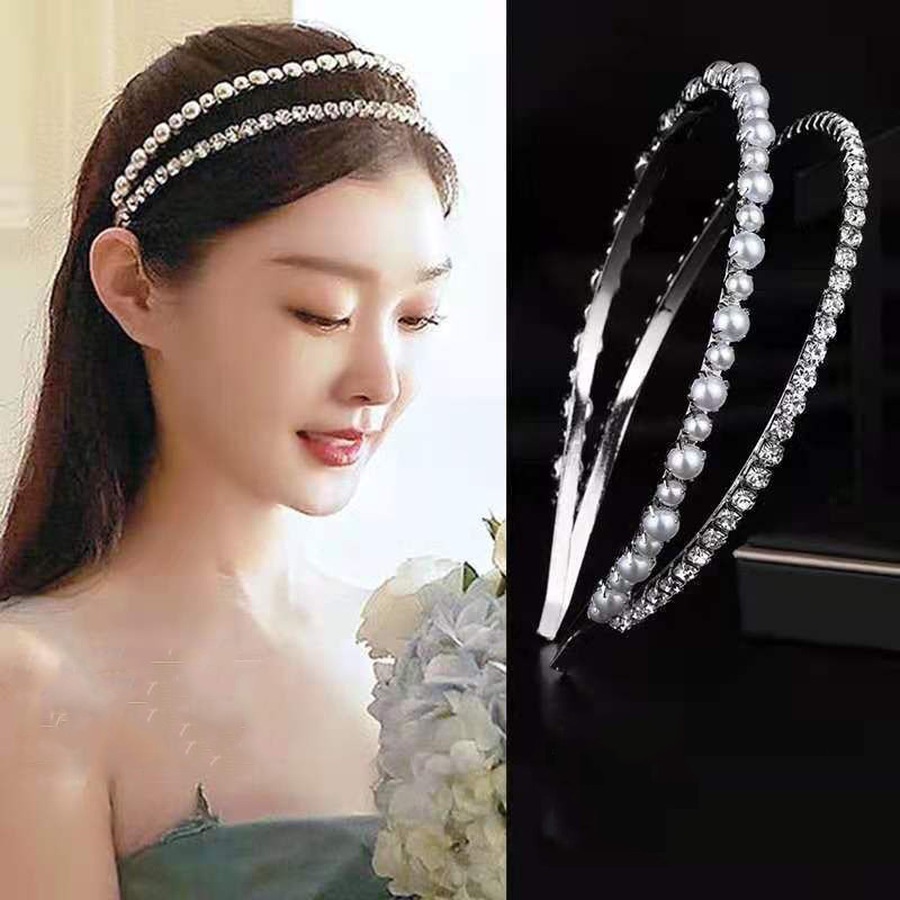 Bando Wanita Hias Mutiara Kristal Berlian Imitasi Gaya Korea Untuk Pesta Pernikahan