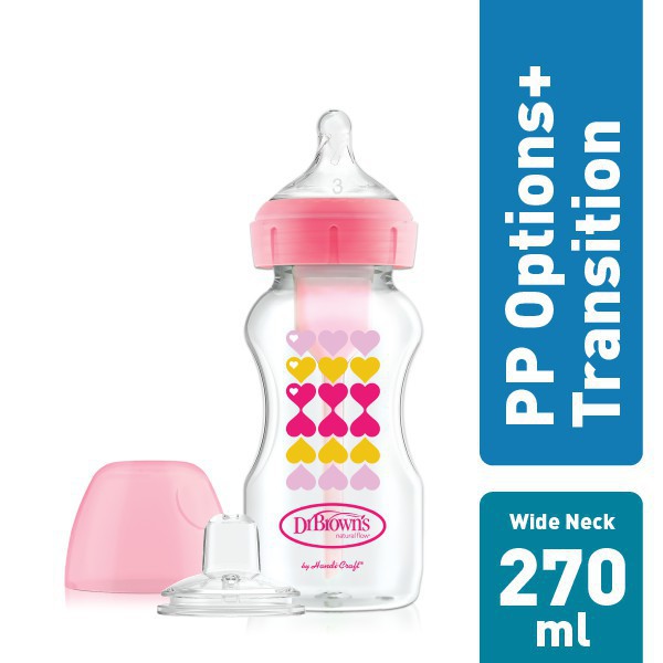 Dr.Brown's 9 oz/270 ml PP Wide Neck Options+ Transition Bottle w/ Sippy Spout - Botol susu