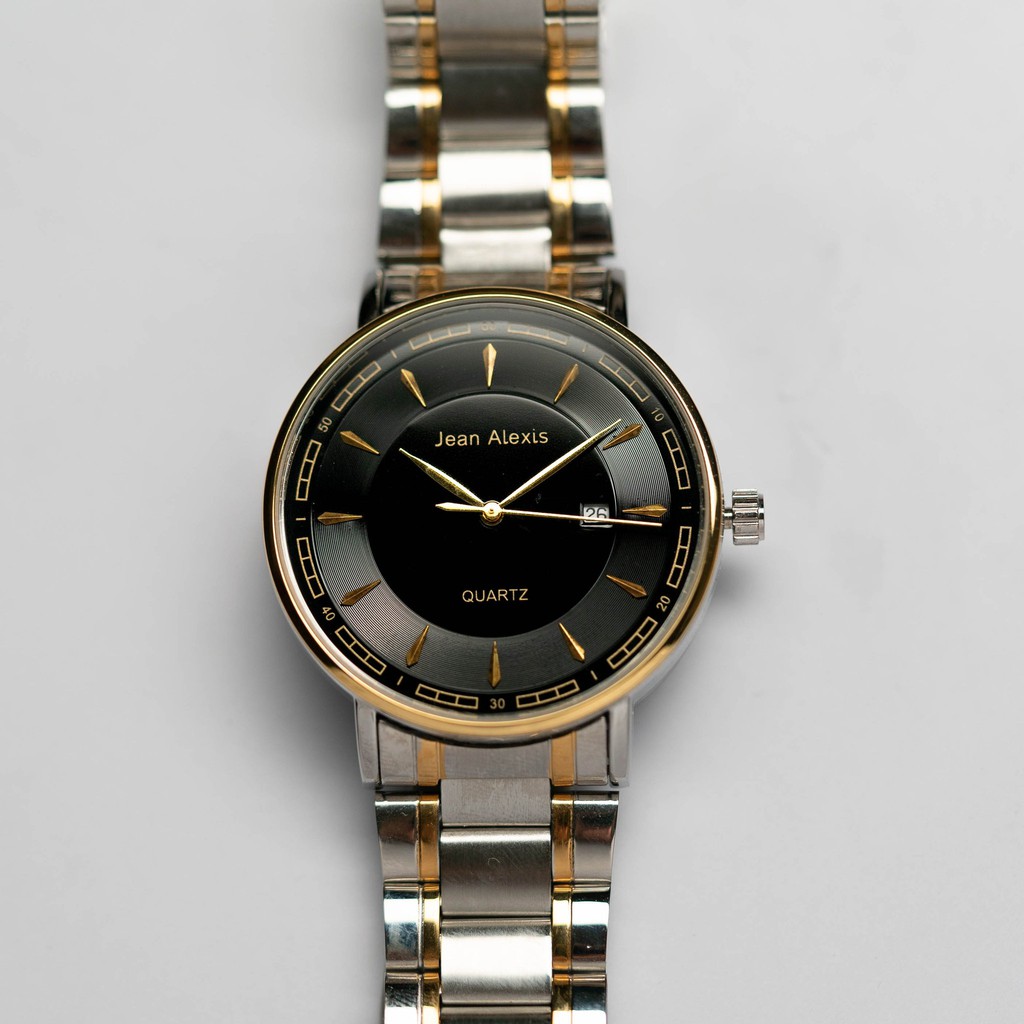 Jam Tangan Rantai Pria Cowok Anti Air Jean Alexis ALVA GKT JA115 - Prestige Edition - Black Dial (Pr