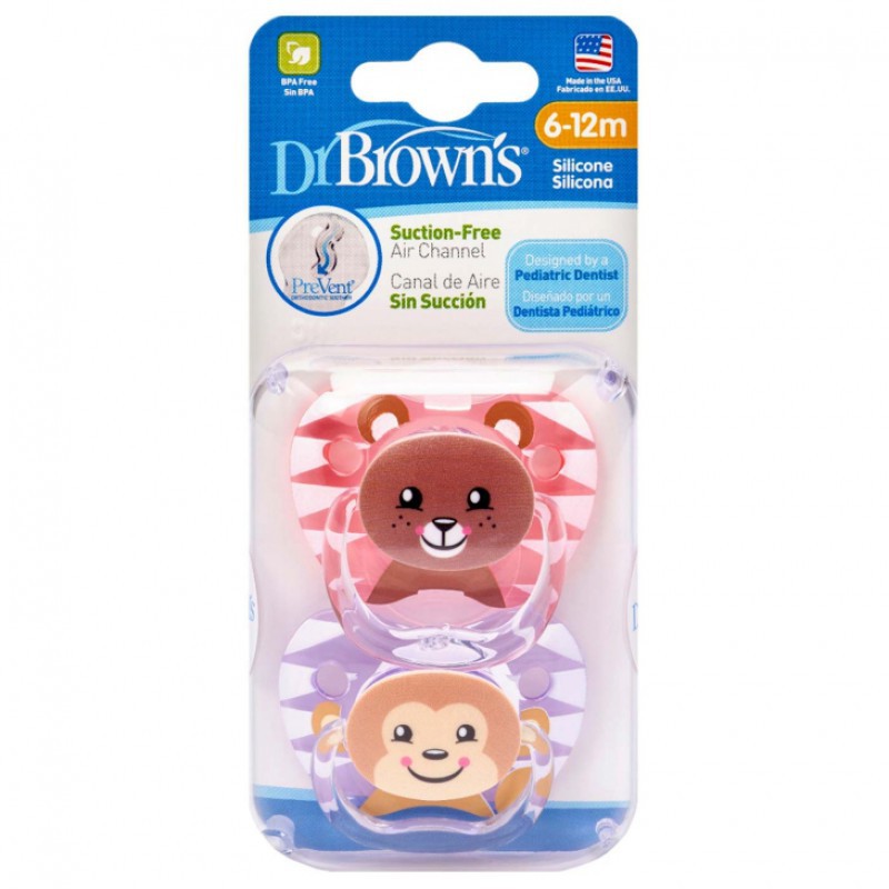 Dr. Brown's Printed Shield Pacifier Stage 2 (6-12M) - Girl Animal