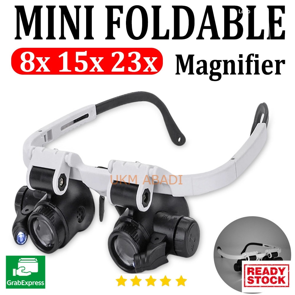 Kacamata Pembesar 23x Magnifier dengan 2 LED Reparasi HP Jam 9892H