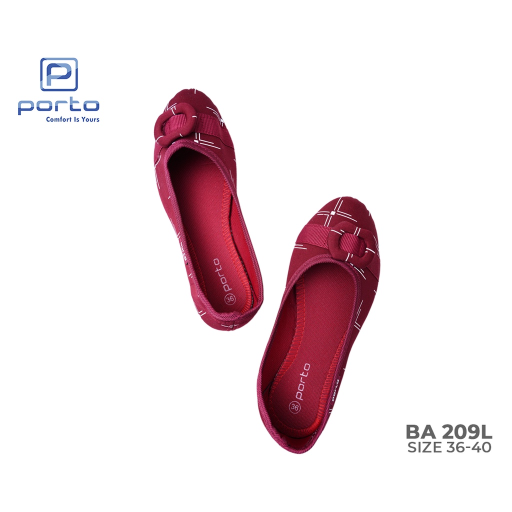 BA209L - Porto Leveling Sepatu Wanita Kerja Flatshoes Garis Putih Nyaman Terbaru Cantik Porto Lady