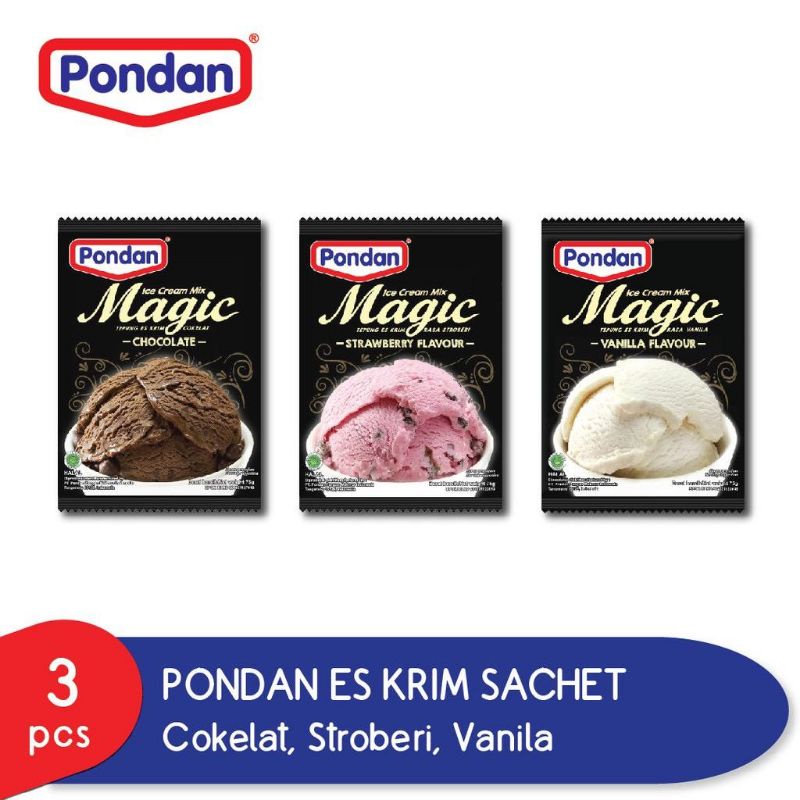 PONDAN ICE CREAM MAGIC RASA STRAWBERRY &amp; VANILLA &amp; COKLAT 75GRAM