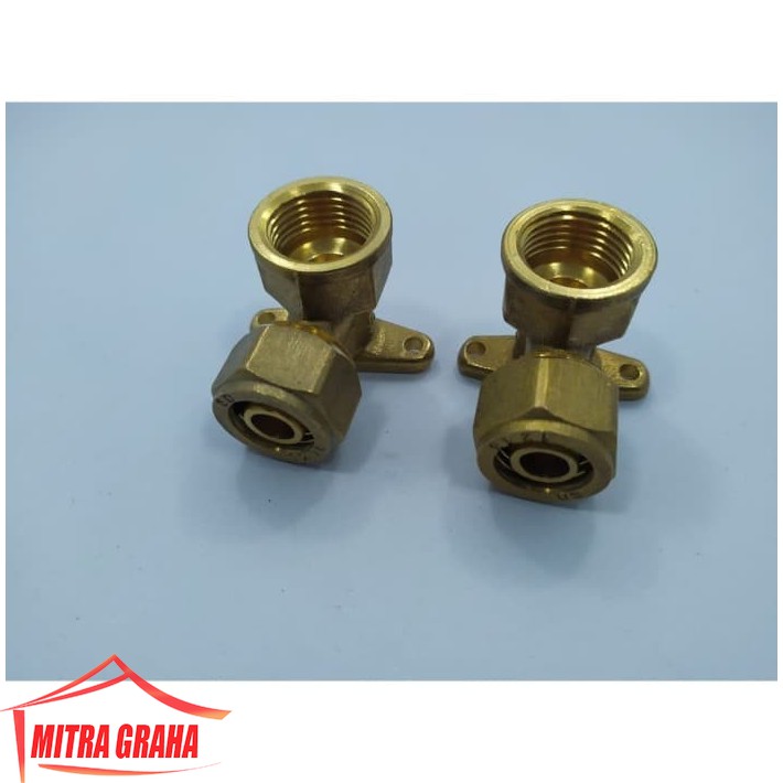 SOKET SAMBUNGAN AIR PANAS KUNINGAN - L DRAT DALAM WALL FLANGE MGJ