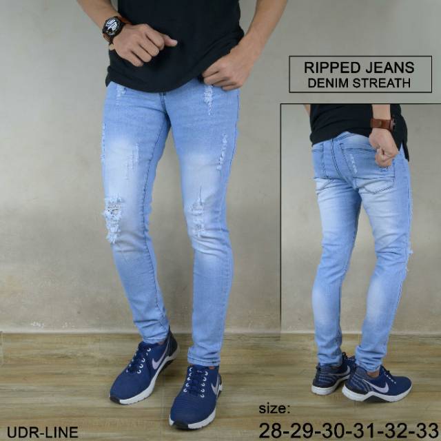 Celana jeans pria sobek lutut robek ripped destroy premium bioblitz bio blitz size 27-332 cut knee