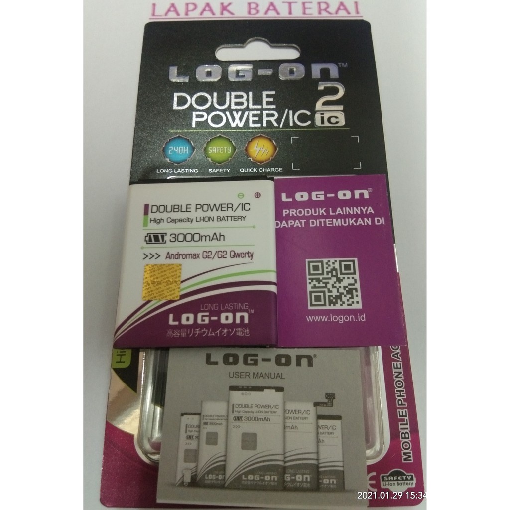 LOG - ON Smartfren Andromax G2 | G2 Qwerty H11239 Baterai Double IC Protection Battery Batre