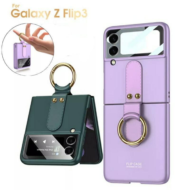 Case Samsung Galaxy Z Flip 3 4 5G Hardcase Ring Holder with Lens Glass Original GKK