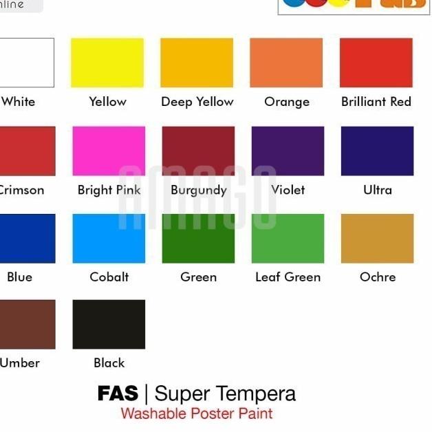 

Terjangkau FAS - SUPER TEMPERA WASHABLE POSTER PAINT - 250 ml - PILIH WARNA !!