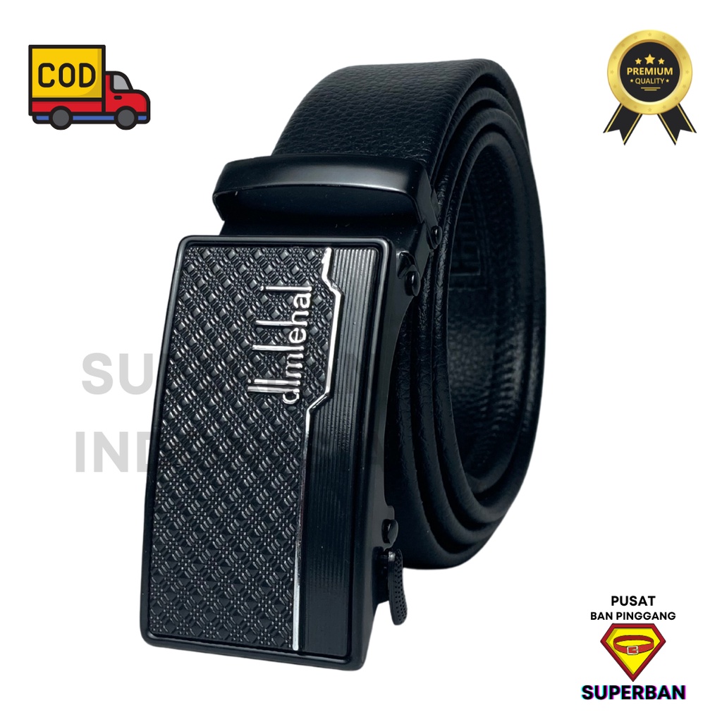 SABUK GESPER BRANDED FORMAL FASHION AUTOMATIC BUCKLE ANTI ROBEK KULIT PU IMPOR HITAM - SUPERBAN