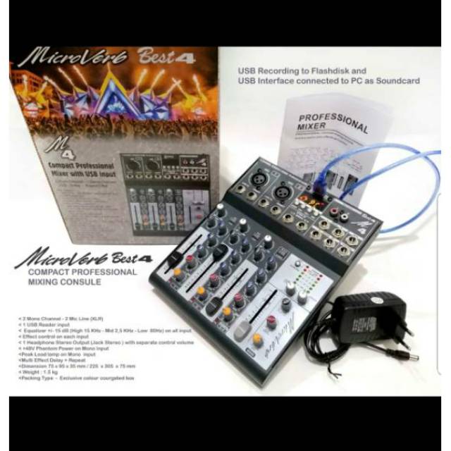 MIXER AUDIO MICROVERB BEST4/BEST 4 4 CHANNEL (USB-MP3-BLUETOOTH-RECORDING)