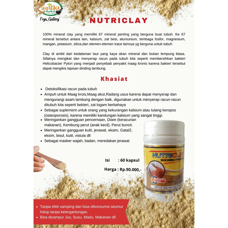 

Nutriclay nutrisi lambung dan pembersih usus Zeeida herbal