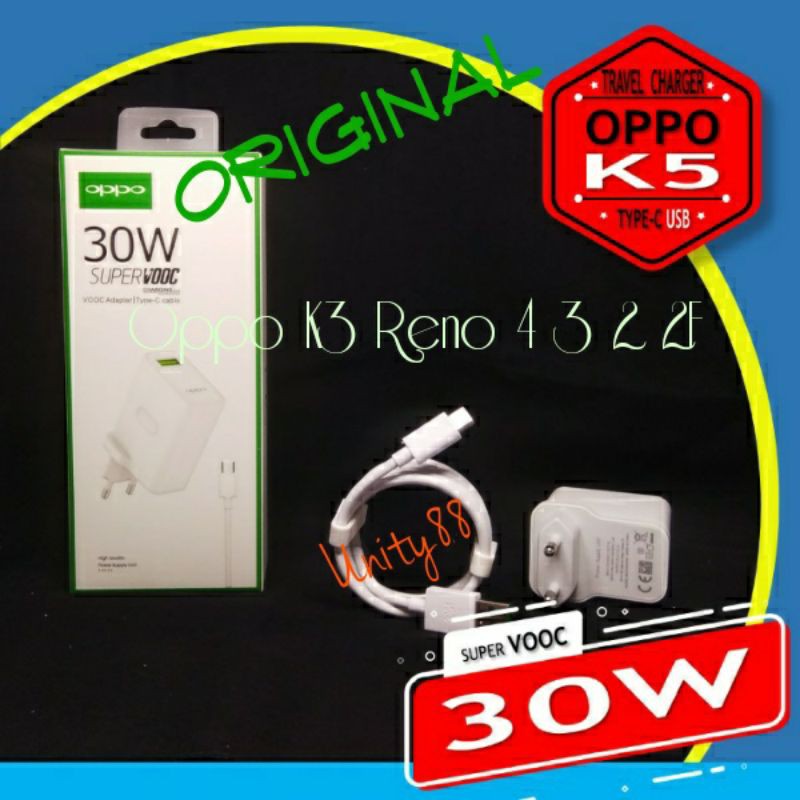 ORIGINAL CHARGER OPPO K3 RENO 4 3 2 2F TYPE C VOOC CHARGING 30W TypeC 30 Watt Casan hp