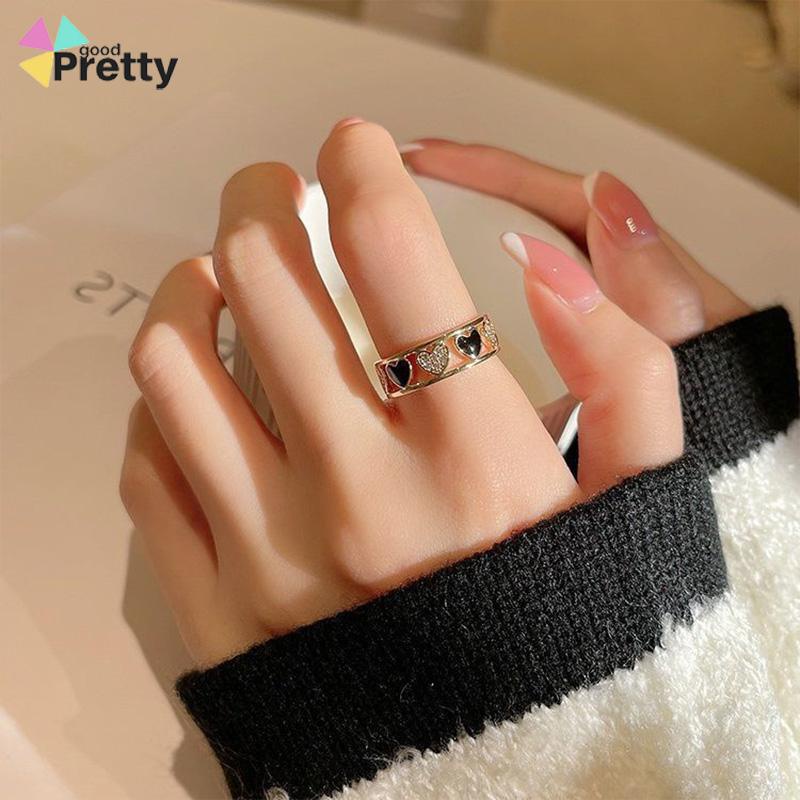 Cincin Ringan Mewah Hollow Keluar Berlian Imitasi Cinta Chic Advanced Adjustable Cincin Wanita - PD