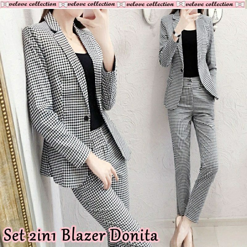 baju stelan blazer donita setelan wanita motif kotak