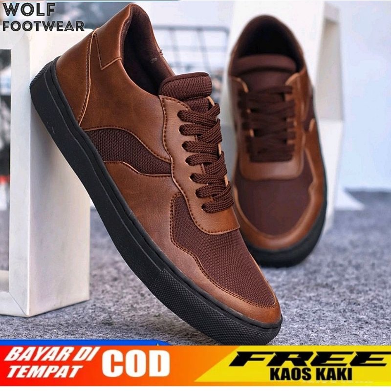 WOLFxNIRO |Sepatu Sneaker Kulit Pria Casual sneakers Sepatu Casual Pria Sepatu Pria Sneakers Sepatu Casual Cowo/Cowok Sepatu Kasual1