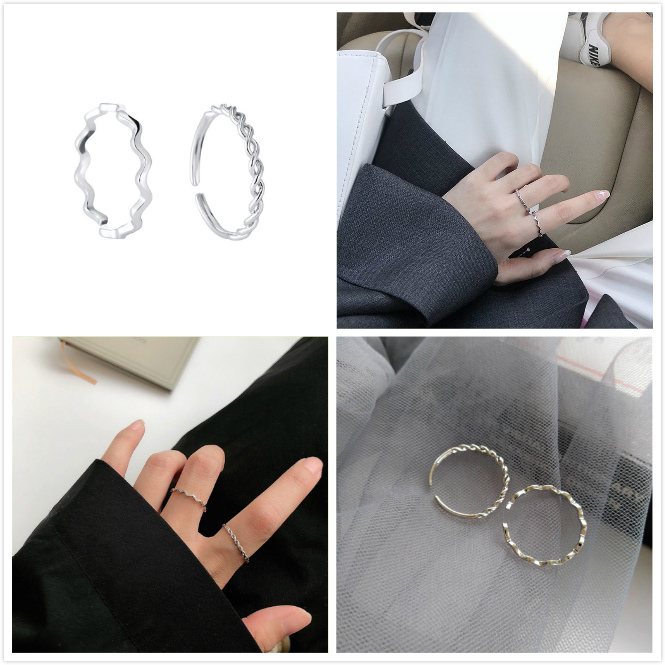 2 Pcs Set Cincin Terbuka Gelombang Korea A&amp;6