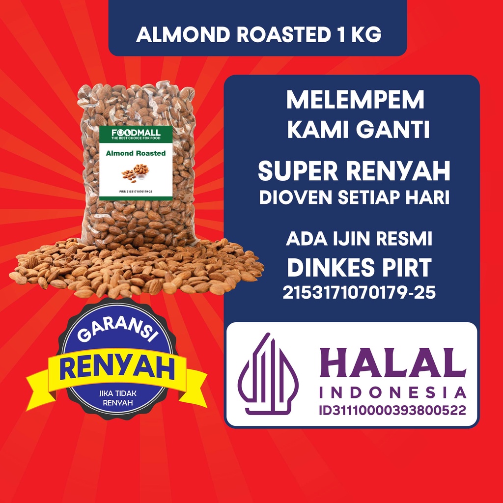 Almond Roasted / Kacang Almond Panggang 1 kg Cemilan Sehat