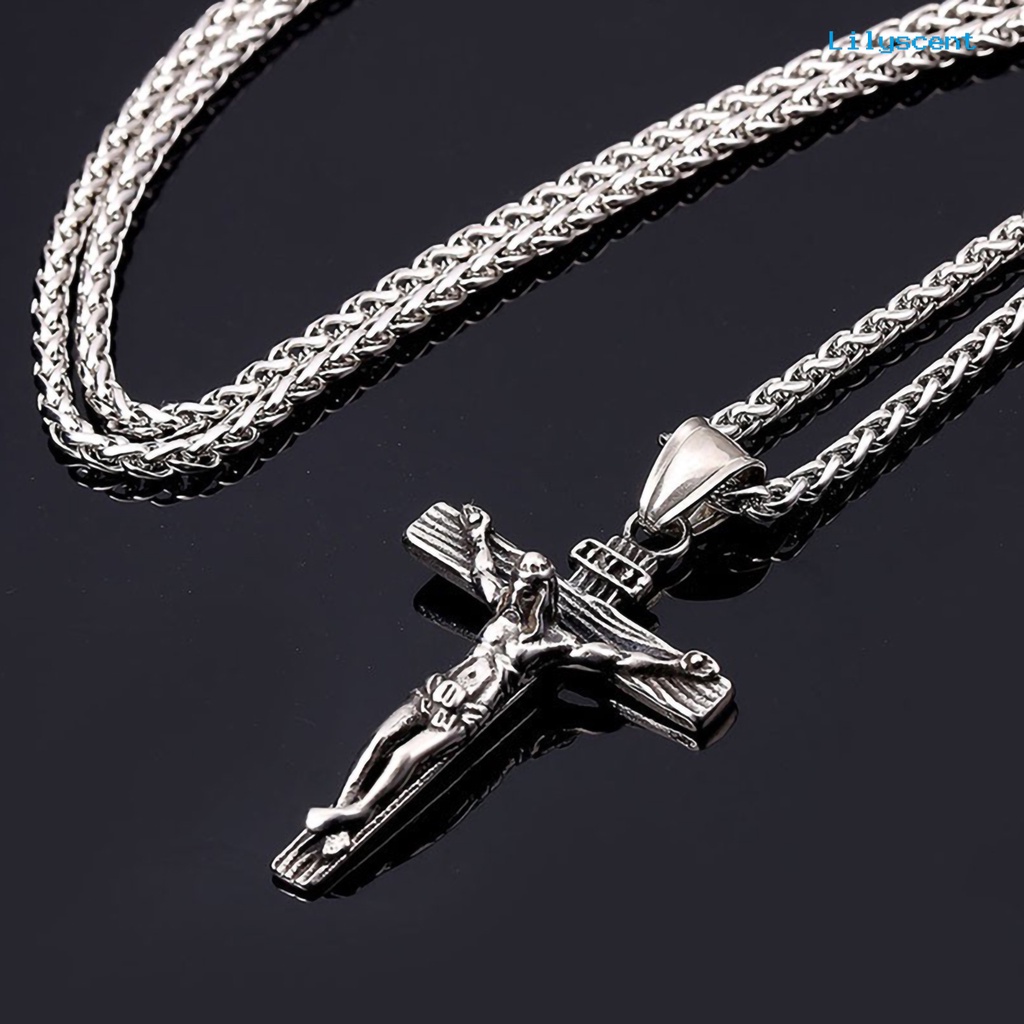 Kalung Liontin Salib Yesus Bahan Stainless Steel Anti Karat Untuk Pria