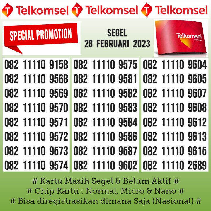 Nomor Cantik Perdana Telkomsel 4G LTE "Kwartet Tengah ( 1111 )"