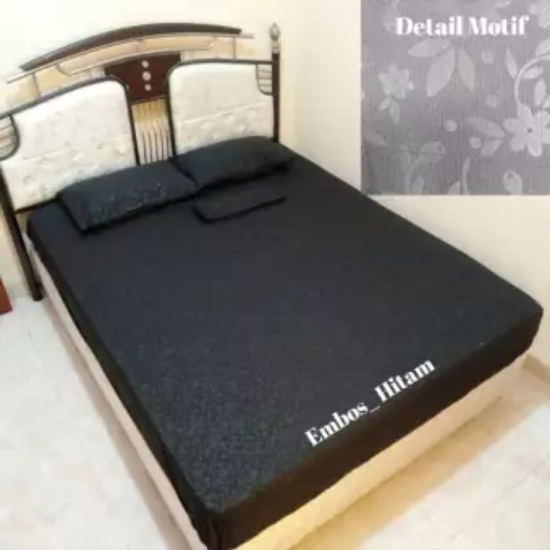 BEDCOVER SET HITAM BADCOVER SPREI HITAM BLACK SERIES POLOS EMBOS AESTHETIC