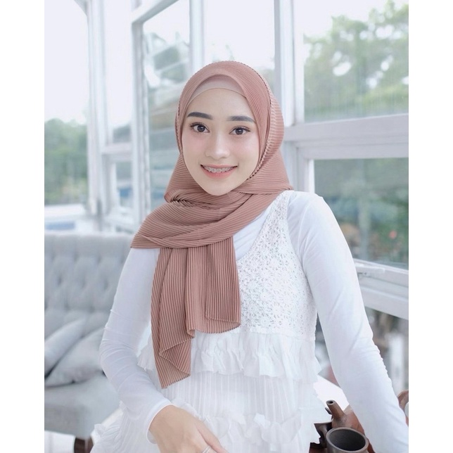 (Full Plisket Ceruty) Pashmina Pasmina Plisket Lidi Premium/ Fatin Jilbab Pasmina