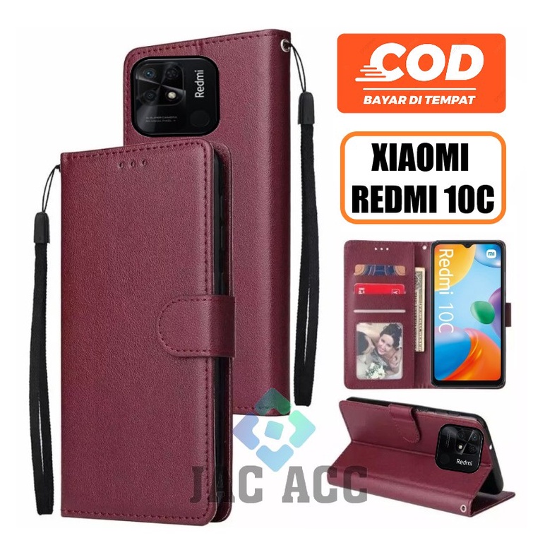 DOMPET HP UNTUK XIAOMI REDMI 10c NEW 2022 LEATHER FLIP WALLET CASE UNTUK XIAOMI REDMI 10c NEW 2022