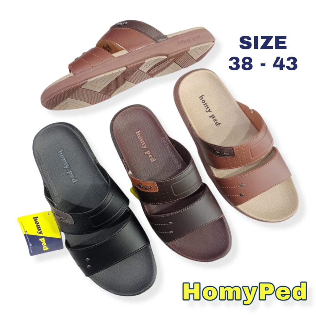 [COD] Sandal pria HOMYPED size 38-43 sandal kulit selop warna hitam kopi cokelat sandal cowok casual