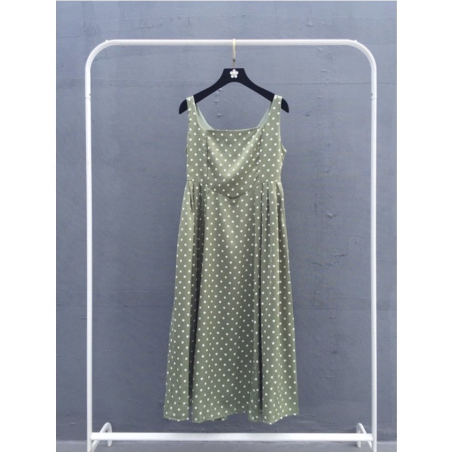 UNECK VINTAGE MIDI DRESS POLKADOT SILK ALLSIZE KOREAN STYLE PREMIUM