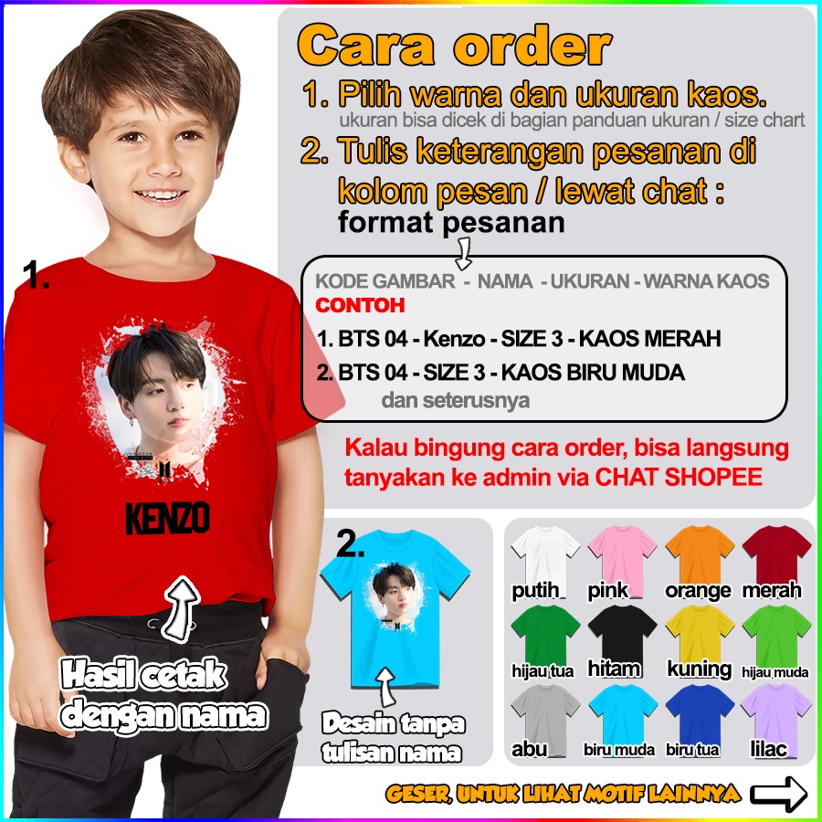 Baju Kaos ANAK DAN DEWASA BTS COUPLE (FREE NAMA)