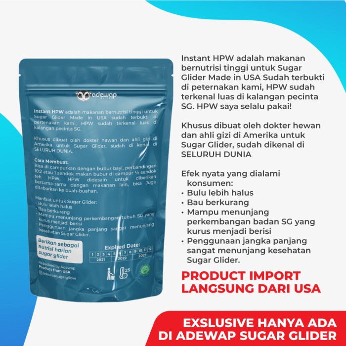 

Hewan-Susu- Hpw Instant Sugar Glider 50Gr Termurah Nutrisi Wajib Utk Sugar Glider -Susu-Hewan.
