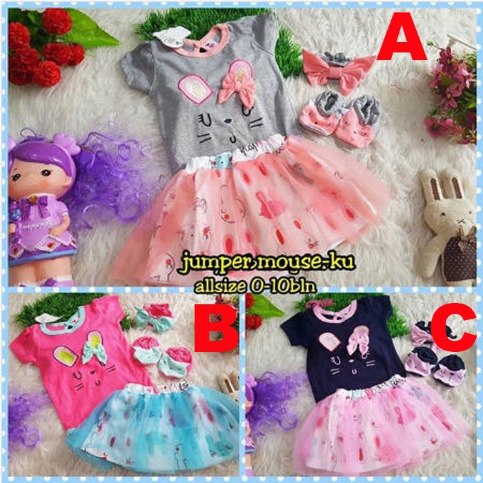 Jumper Bayi 0 -8 bulan Perempuan Lucu Murah Baju anak Bayi Cewek Rok Bandana bestseller Cute Mouse