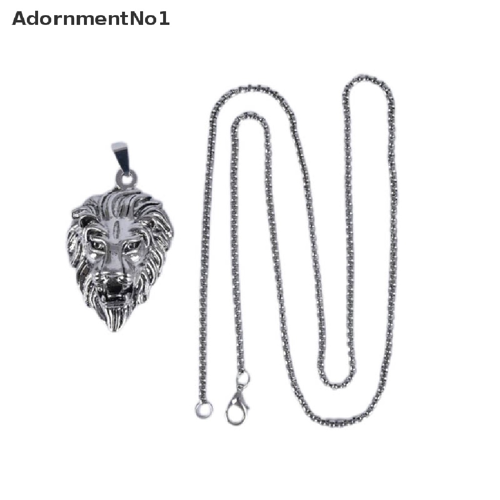 (AdornmentNo1) Kalung Rantai Liontin Kepala Singa Warna Silver Gaya Vintage / Punk Untuk Pria