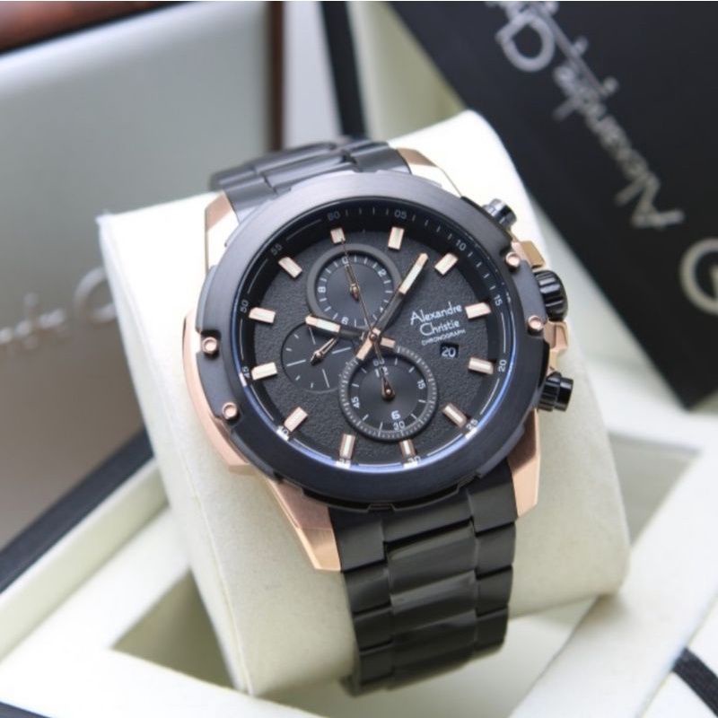 JAM TANGAN PRIA ALEXANDRE CHRISTIE AC 6583  BLACK ROSEGOLD 6583 ORIGINAL