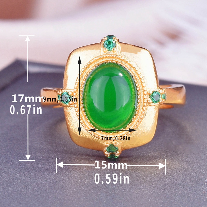 Fancyqube Cincin Wanita Warna Emas Hias Zircon Oval Hijau Gaya Vintage Klasik Minimalis Untuk Pernikahan