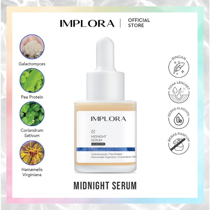 IMPLORA FACE SERUM Serum Wajah Acne Serum Peeling Serum Hydrating Serum Bakuchiol Serum Salmon DNA BPOM-ImplraSerum MIDNIGHT