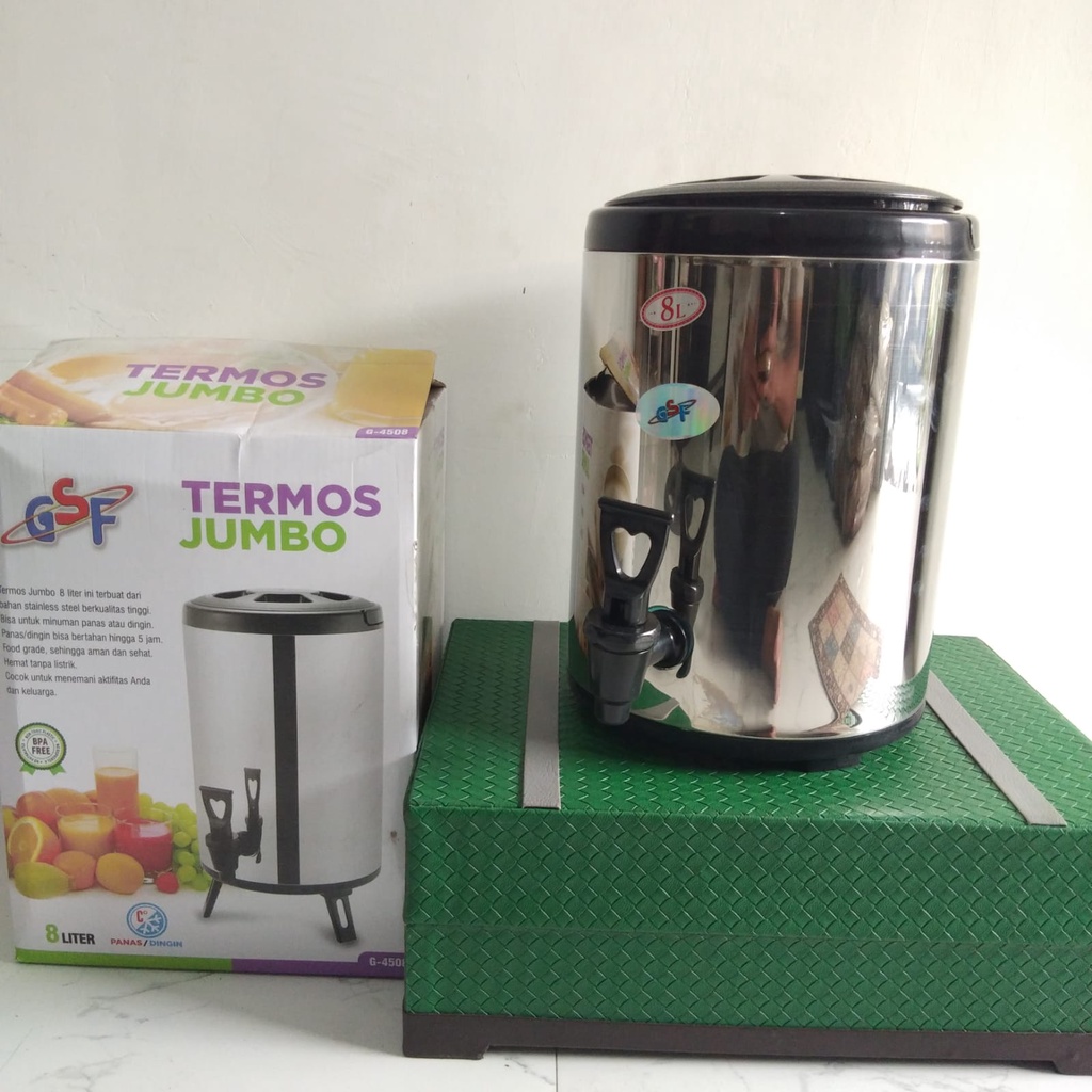 THERMOS JUMBO 8 LITER GSF G-4508 / WATER JUG MILK TEA BUCKET TERMOS TUAS KERAN KAPASITAS BESAR STAINLESS STEEL 8 LITER 8L 8 L 8LITER GSF 4508 DRINK JAR GSF G-4508 / THERMOS TEMPAT MINUM TEH KOPI