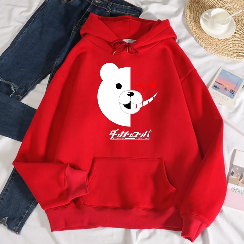 Hoodie Wanita Tebal Ori Oversize Lucu Gambar Beruang Putih Sweater Cewek Kekinian 2021 Hodie Wanita